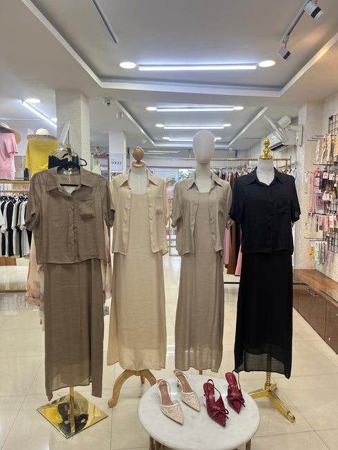 Casual Half Sleeves Shirt With Spaghetti Straps Maxi Dress Sets